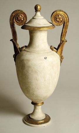 Lot image - Italian Neoclassical Cream Painted and Parcel Gilt Tole Urn