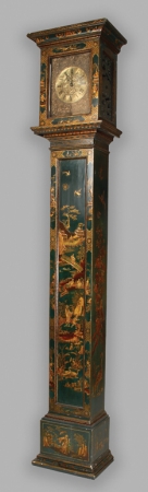 Lot image - English Green Lacquered and Parcel Gilt Tall Case Clock