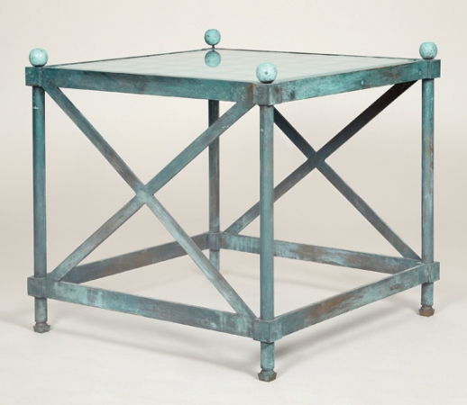 Lot image - Pair of Green Metal Side Tables
