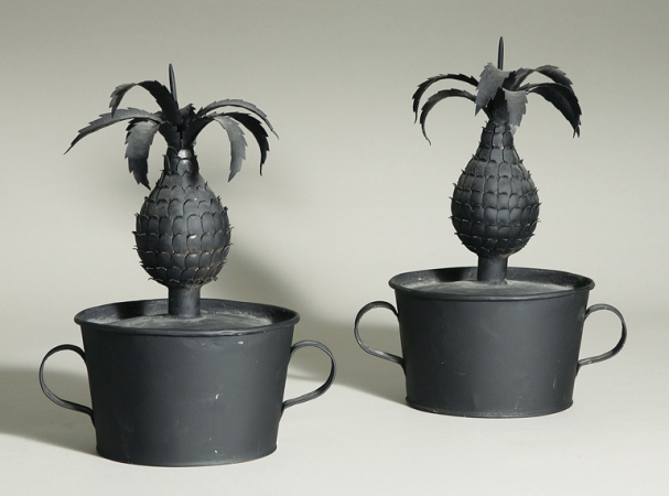 Lot image - Pair of Black Painted Tin Pineapples