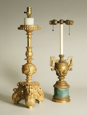 Lot image - Italian Baroque Style Gilt-Wood Altar Stick; Together with a Gilt-Wood Lamp