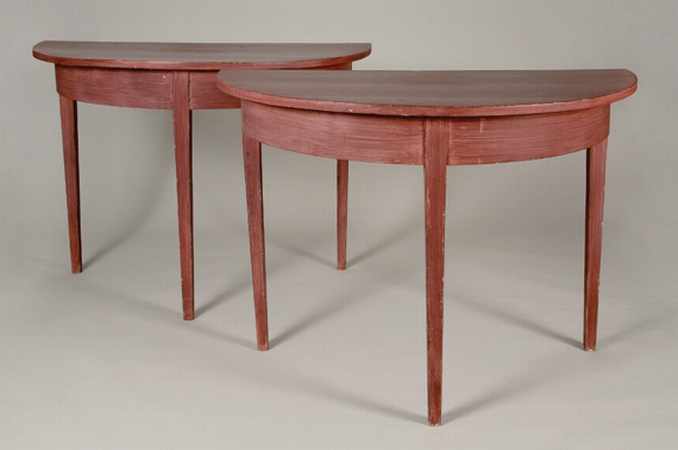 Lot image - Pair of Louis XVI Style Claret Painted D-Shaped Consoles