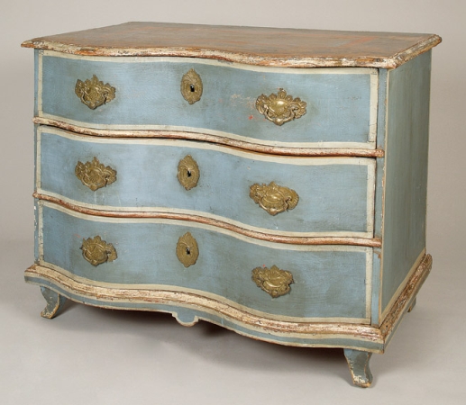 Lot image - Provincial Louis XV Gilt-Metal Mounted Blue Painted Commode