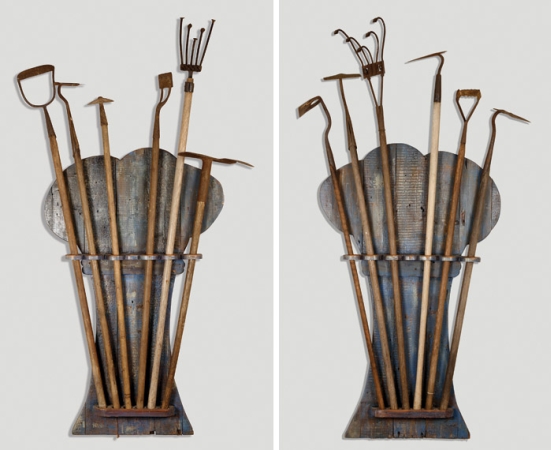 Lot image - Pair of Provincial Painted Garden Trophies