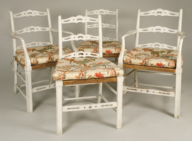 Lot image - Set of Six English Provincial Painted Dining Chairs