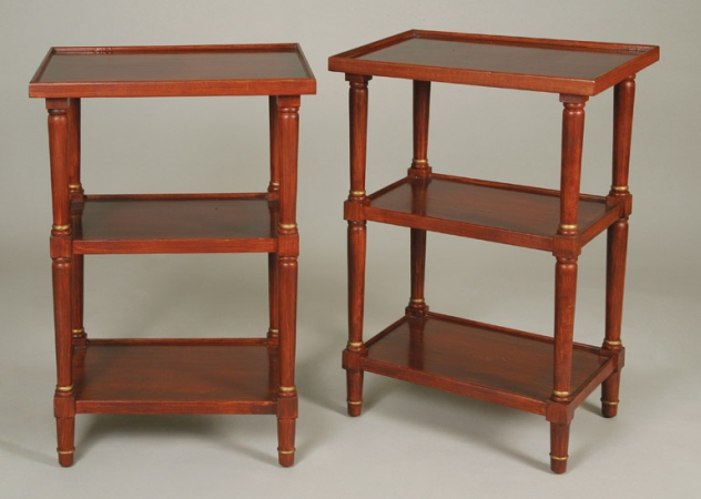 Lot image - Pair of English Style Faux Mahogany Three-Tier Tables