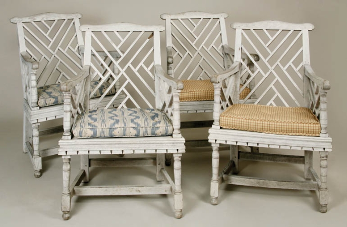 Lot image - Set of Eight White Painted Armchairs