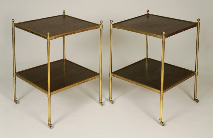 Lot image - Pair of Brass and Mahogany Two-Tier Side Tables