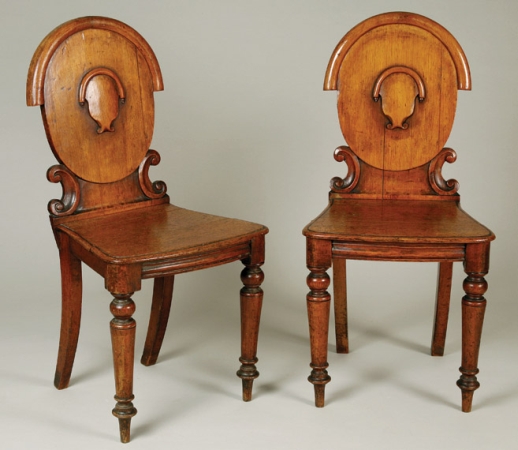 Lot image - Pair of English Oak Hall Chairs