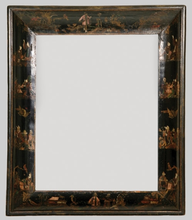 Lot image - Unusual Italian Rococo Black Lacquered and Parcel Gilt Lacca Povera Mirror