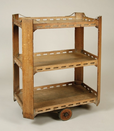 Lot image - English Provincial Brass Mounted Oak Three-Tier Rolling Cart