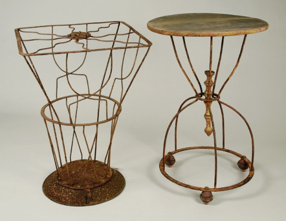 Lot image - Metal Umbrella Stand; Together with a Pine and Metal Side Table