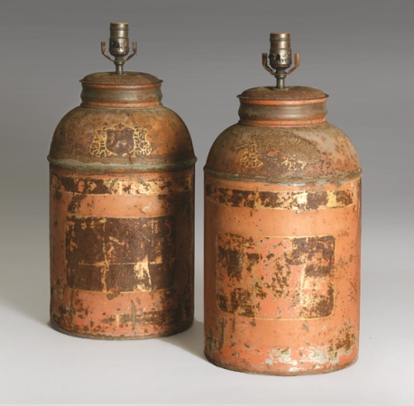 Lot image - Pair of English Tole Peinte Tea Canisters