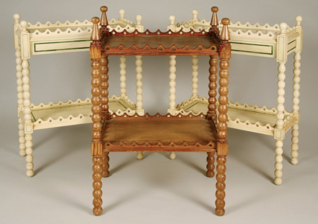 Lot image - Pair of Cream Painted Side Tables; Together with a Similar Oak Side Table