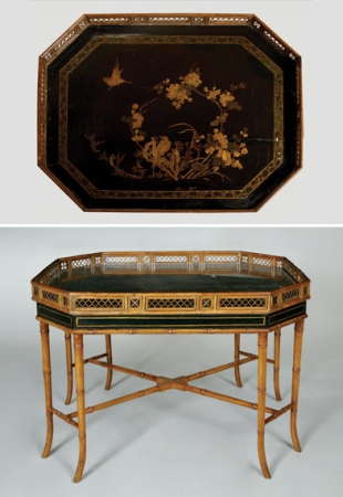 Lot image - Fine Chinese Export Black Lacquered and Bamboo Low Table