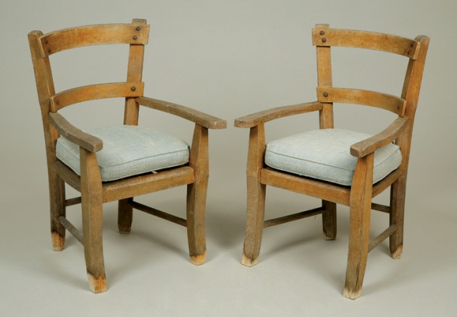 Lot image - Pair of Rustic Stained Pine Childs Chairs