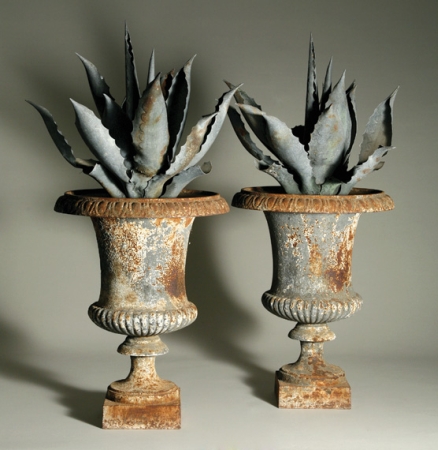 Lot image - Pair of Painted Wrought Iron Urns