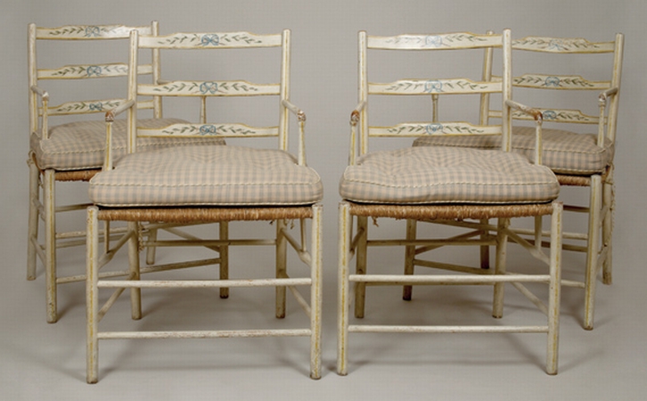 Lot image - Set of Five English Provincial Painted Armchairs