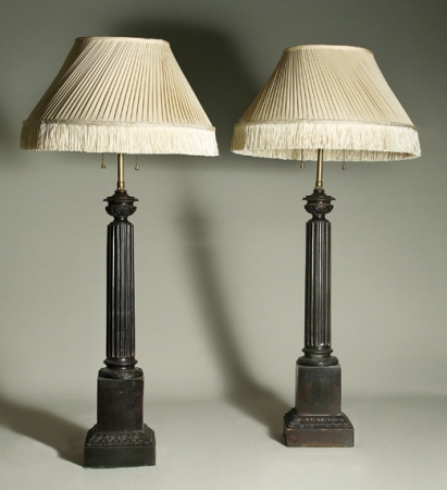 Lot image - Pair of Neoclassical Style Bronze Columnar Lamps
