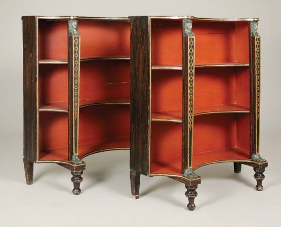 Lot image - Pair of Regency Painted and Parcel Gilt Bookshelves