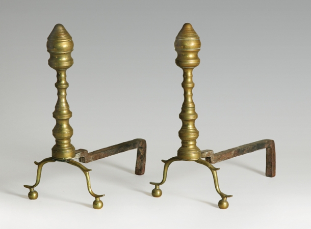 Lot image - Pair of American Brass Andirons