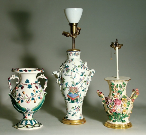 Lot image - Continental Porcelain Urn; Together with a Rostrand Porcelain Floral Urn and a Dresden Porcelain Urn