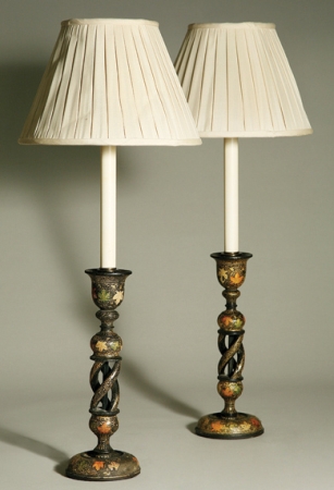 Lot image - Pair of Ebonized and Parcel Gilt Lamps