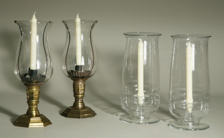 Lot image - Pair of Louis XIV Gilt-Bronze Photophores; Together with a Pair of Glass Photophores