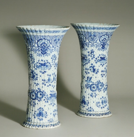 Lot image - Pair of Dutch Delft Flared Vases