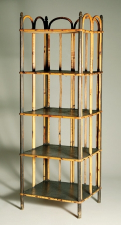 Lot image - Ebonized and Bamboo Five-Tier Shelf