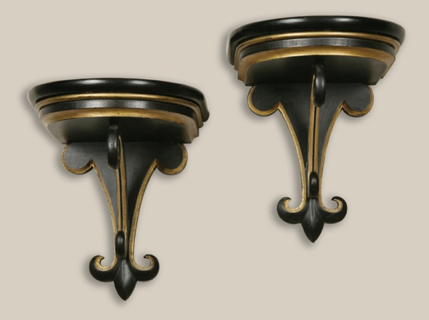 Lot image - Pair of Ebonized and Parcel Gilt D-Form Brackets