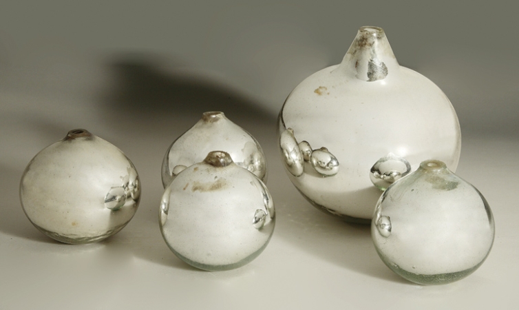 Lot image - Group of Five Mercury Glass Spheres