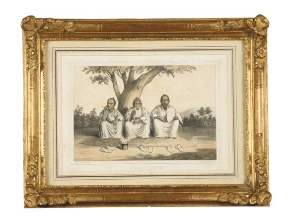 Lot image - After Brown Jr. AFTERNOON GOSSIP LEW CHEW Tinted lithograph by P.S. Duval & Co., lithographers