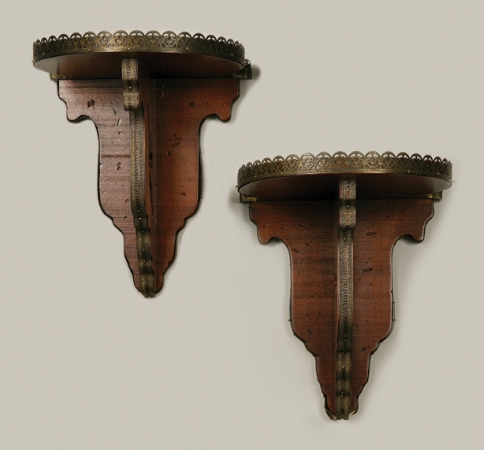 Lot image - Pair of Brass Mounted Stained Fruitwood Brackets