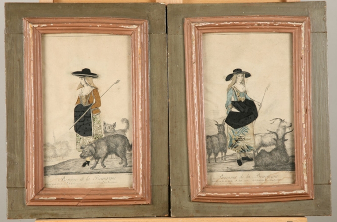 Lot image - After J. W. Bunbury [SHEPHERDESSES] Three etchings and collages.