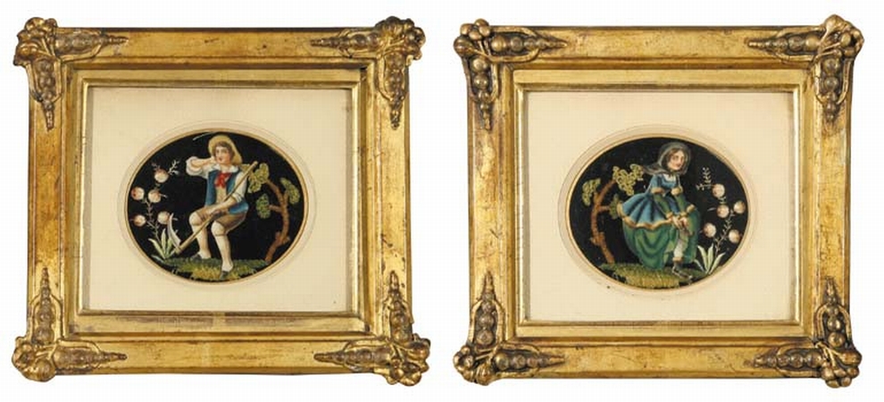 Lot image - Pair of Gouache and Needlework Pictures