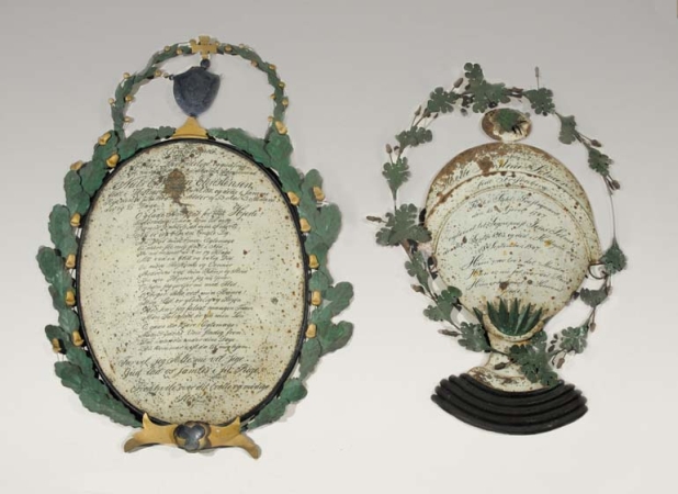 Lot image - Two German Tole Peinte Funeral Plaques