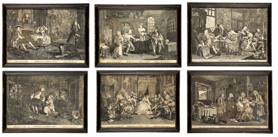 Lot image - William Hogarth MARRIAGE A LA MODE Engravings, plates I-VI.