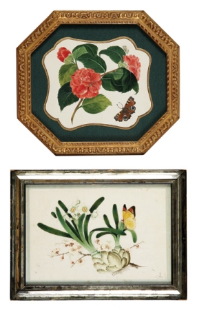 Lot image - Chinese Painting on Rice Paper; Together with a Botanical Mixed Media of Two Butterflies