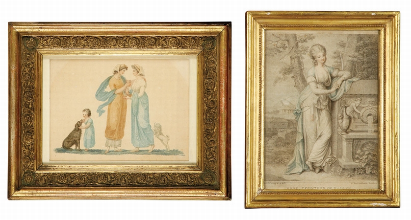 Lot image - After Cosway ANNE COUNTESS OF RADNOR hand-coloredstipple engraving; T/w Artist Unknown [WOMEN AND CHILD] h-c stipple engraving (2)