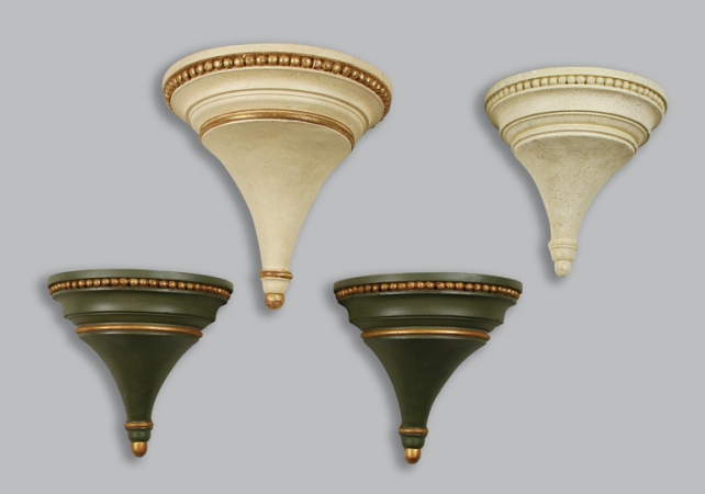 Lot image - Pair of Green Painted and Parcel Gilt Resin Brackets; Together with a Larger Cream Painted Bracket and a Smaller Cream Painted Bracket