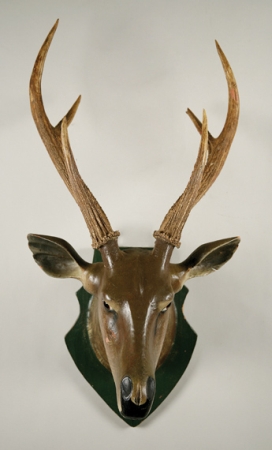 Lot image - Carved and Painted Wood Stag Head with Antlers