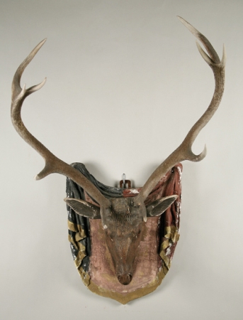 Lot image - Carved and Painted Wood Stag Head with Antlers