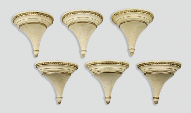 Lot image - Set of Six Painted and Parcel Gilt Plaster Brackets