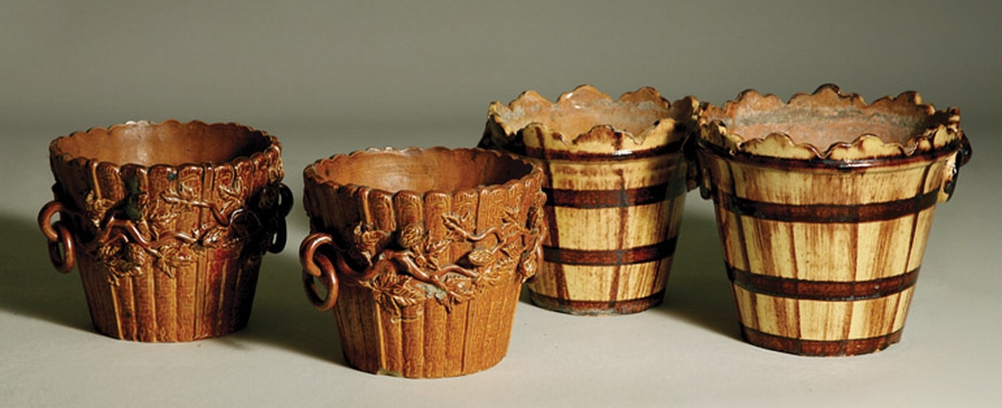 Lot image - Two Pairs of Glazed Pottery Flower Pots