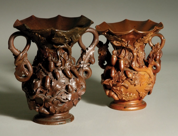 Lot image - Two Similar English Brown Glazed Pottery Urns