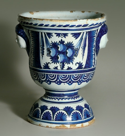Lot image - Continental Blue and White Faience Urn