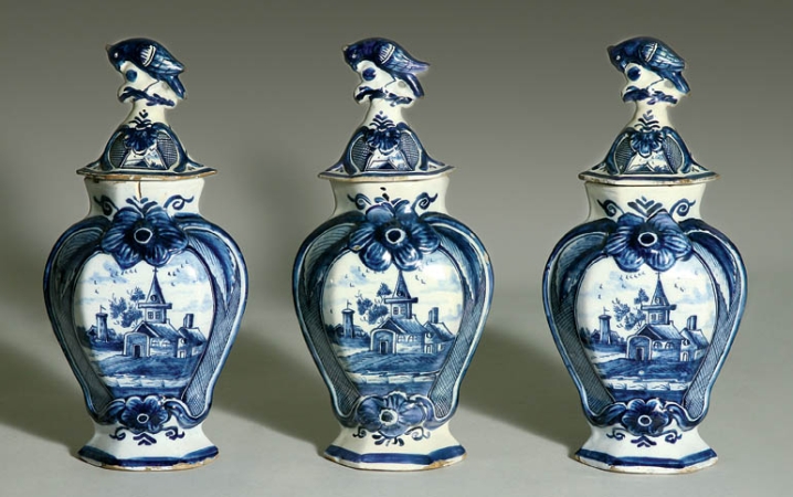 Lot image - Set of Three Dutch Delft Covered Urns