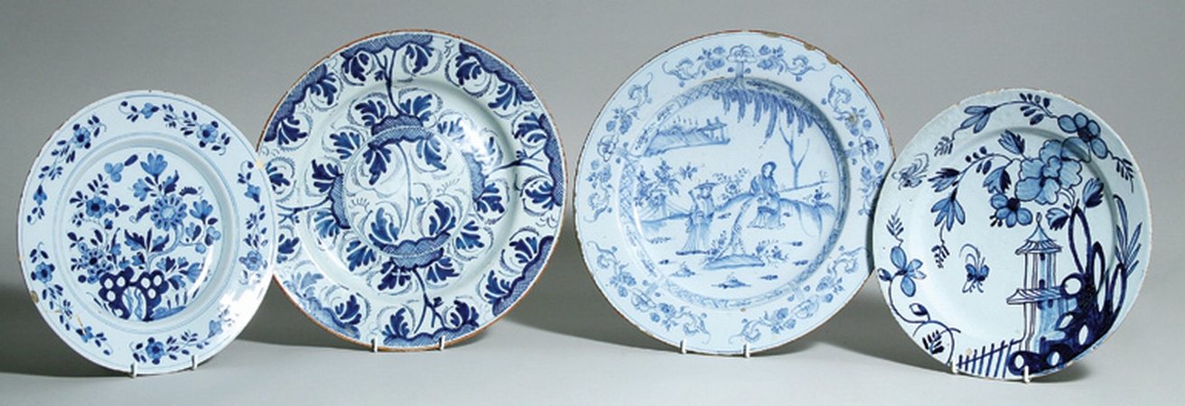Lot image - Two Dutch Delft Chargers; Together with Two Dutch Delft Serving Plates