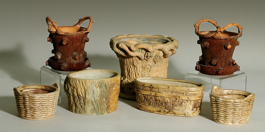 Lot image - Miscellaneous Group of Seven Rustic Pottery Flower Pots